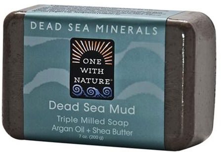 Dead Sea Mud Soap Bar, 7 oz (200 g) by One with Nature, 洗澡，美容，肥皂，摩洛哥堅果 HK 香港