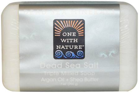 Dead Sea Salt Soap Bar, 7 oz (200 g) by One with Nature, 洗澡，美容，肥皂，摩洛哥堅果 HK 香港