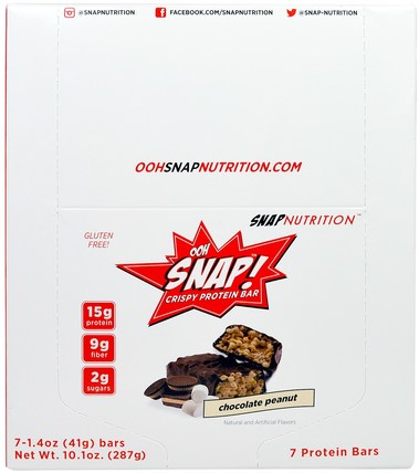 Crispy Protein Bar, Chocolate Peanut, 7 Bars, 1.4 oz (41 g) Each by OOH Snap!, 運動，蛋白質棒 HK 香港