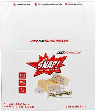 Crispy Protein Bar, Vanilla Marshmallow, 7 Bars, 1.6 oz (44 g) Each by OOH Snap!, 運動，蛋白質棒 HK 香港