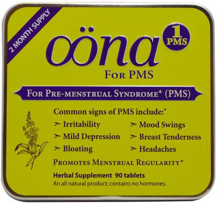 PMS1, For Pre-Menstrual Syndrome, 90 Tablets by Oona, 健康，經前綜合症，經前期 HK 香港