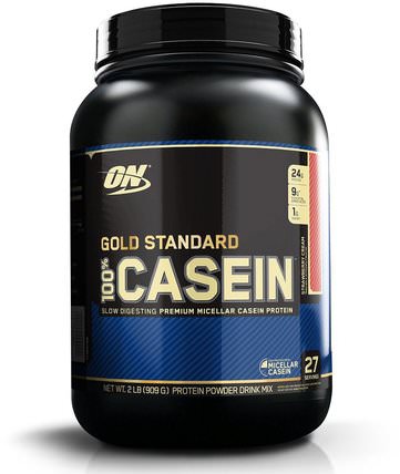 Gold Standard, 100% Casein, Strawberry Cream, 2 lb (909 g) by Optimum Nutrition, 體育 HK 香港