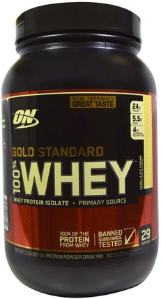 Gold Standard, 100% Whey, Vanilla Ice Cream, 2 lbs (907 g) by Optimum Nutrition, 體育 HK 香港