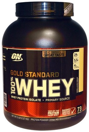 Gold Standard, 100% Whey, Vanilla Ice Cream, 5 lb (2.27 kg) by Optimum Nutrition, 體育 HK 香港