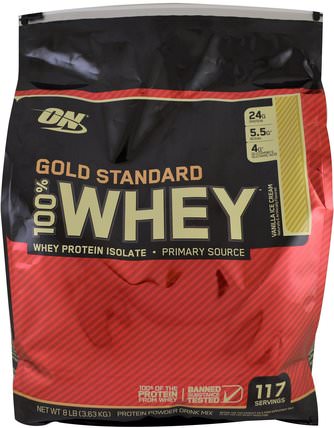 Gold Standard, 100% Whey, Vanilla Ice Cream, 8 lb (3.63 kg) by Optimum Nutrition, 體育 HK 香港