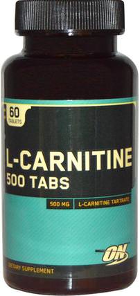L-Carnitine 500 Tabs, 500 mg, 60 Tablets by Optimum Nutrition, 補充劑，氨基酸，運動，左旋肉鹼 HK 香港
