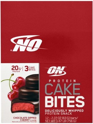 Protein Cake Bites, Chocolate Dipper Cherry Flavor, 12 Bars, 2.22 oz (63 g) Each by Optimum Nutrition, 運動，蛋白質棒，最佳營養 HK 香港