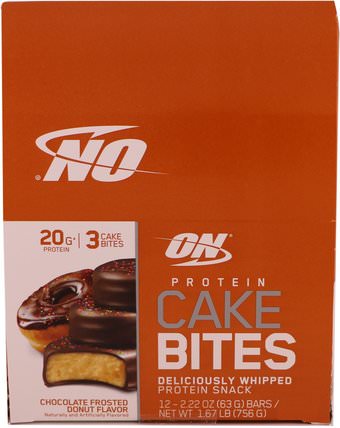 Protein Cake Bites, Chocolate Frosted Donut, 12 Bars, 2.22 oz (63 g) Each by Optimum Nutrition, 體育 HK 香港