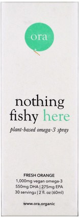 Nothing Fishy Here, Plant-Based Omega-3 Spray, Fresh Orange, 2 fl oz (60 ml) by Ora, 補充劑，efa omega 3 6 9（epa dha），魚油液體 HK 香港