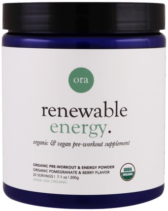 Renewable Energy, Organic Pre-Workout & Energy Powder, Pomegranate & Berry, 7.1 oz (200 g) by Ora, 健康，能量，運動 HK 香港
