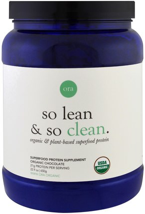 So Lean & So Clean, Organic & Plant-Based Superfood Protein, Organic Chocolate, 22.9 oz (650 g) by Ora, 補品，超級食品，蛋白質 HK 香港