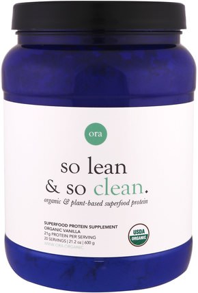 So Lean & So Clean, Organic & Plant-Based Superfood Protein, Organic Vanilla, 21.2 oz (600 g) by Ora, 補充劑，蛋白質 HK 香港