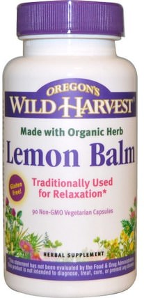 Lemon Balm, 90 Non-GMO Veggie Caps by Oregons Wild Harvest, 草藥，檸檬香蜂蜜梅麗莎 HK 香港