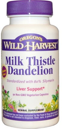 Milk Thistle Dandelion, 90 Non-GMO Veggie Caps by Oregons Wild Harvest, 健康，排毒，奶薊（水飛薊素），肝臟支持 HK 香港