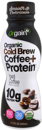 Organic Cold Brew Coffee + Protein, Iced Coffee, 11.5 fl oz (340 ml) by Orgain, 補充劑，蛋白質飲料 HK 香港