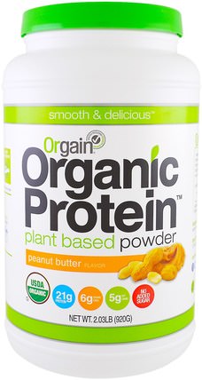Organic Protein Plant Based Powder, Peanut Butter, 2.03 lb (920 g) by Orgain, 補充劑，蛋白質或蛋白粉 HK 香港