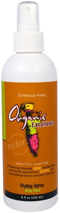 Styling Spray, Wild Mint, 8 fl oz (236 ml) by Organic Excellence, 沐浴，美容，頭髮，頭皮，自然髮膠，頭髮定型凝膠 HK 香港