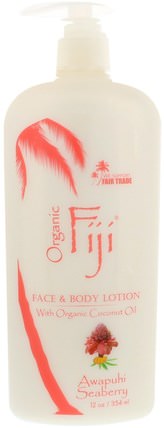 Face & Body Lotion with Organic Coconut Oil, Awapuhi Seaberry, 12 oz (354 ml) by Organic Fiji, 洗澡，美容，潤膚露 HK 香港
