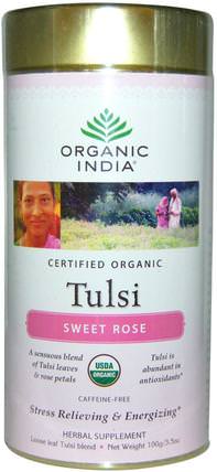 Loose Leaf Tulsi Blend Tea, Sweet Rose, Caffeine-Free, 3.5 oz (100 g) by Organic India, 食物，涼茶，tulsi茶 HK 香港