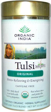 Loose Leaf Tulsi Holy Basil Tea Blend, Original, Caffeine Free, 3.5 oz (100 g) by Organic India, 食物，涼茶，tulsi茶，補充劑，adaptogen HK 香港
