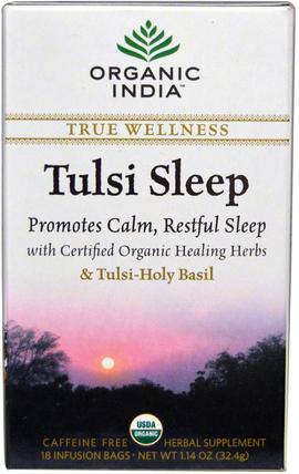 Tulsi Sleep Tea, Caffeine Free, 18 Infusion Bags, 1.14 oz (32.4 g) by Organic India, 健康，睡眠支持，涼茶，tulsi茶 HK 香港
