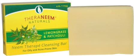 TheraNeem Naturals, Neem Therap Cleansing Bar, Lemongrass & Patchouli, 4 oz (113 g) by Organix South, 洗澡，美容，肥皂，草藥 HK 香港