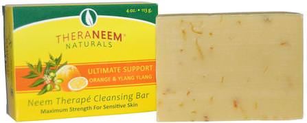 TheraNeem Naturals, Neem Therap Cleansing Bar, Ultimate Support Orange & Ylang Ylang, 4 oz (113 g) by Organix South, 洗澡，美容，肥皂，草藥 HK 香港