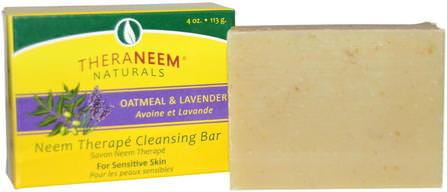 TheraNeem Naturals, Neem Therapy Cleansing Bar, Oatmeal & Lavender, 4 oz (113 g) by Organix South, 洗澡，美容，肥皂，草藥 HK 香港