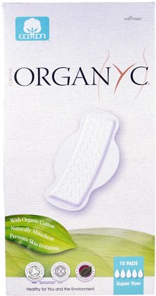 Organic Cotton Menstrual Pads, Super Flow, 10 Pads by Organyc, 洗澡，美女，女人 HK 香港