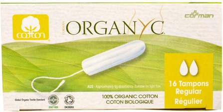 Organic Tampons, 16 Regular Absorbency Tampons by Organyc, 洗澡，美女，女人 HK 香港