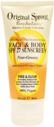 Face and Body SPF 27 Sunscreen, Non Greasy, 3 fl oz (90 ml) by Original Sprout Inc, 洗澡，美容，防曬霜，spf 05-25 HK 香港