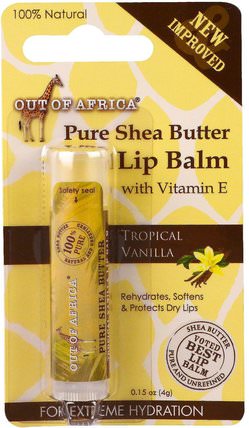 Lip Balm, Pure Shea Butter, Tropical Vanilla, 0.15 oz (4 g) by Out of Africa, 洗澡，美容，唇部護理，潤唇膏，乳木果油 HK 香港