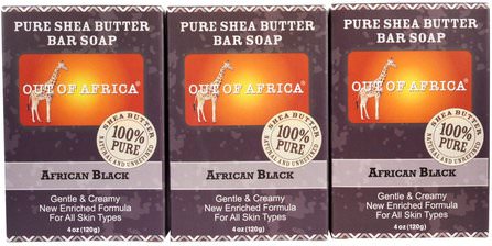Pure Shea Butter Bar Soap, African Black, 3 Bars, 4 oz (120 g) Each by Out of Africa, 洗澡，美容，肥皂，黑色肥皂 HK 香港