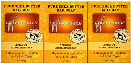 Pure Shea Butter Bar Soap, Apricot Exfoliating Bar, 3 Pack, 4 oz (120 g) Each by Out of Africa, 洗澡，美容，肥皂 HK 香港