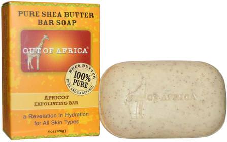 Pure Shea Butter Bar Soap, Apricot Exfoliating Bar, 4 oz (120 g) by Out of Africa, 洗澡，美容，肥皂，乳木果油 HK 香港