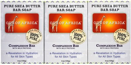 Pure Shea Butter Bar Soap, Complexion Bar with Milk Proteins, 3 pack, 4 oz (120 g) Each by Out of Africa, 洗澡，美容，肥皂 HK 香港