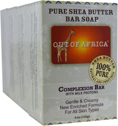 Pure Shea Butter Bar Soap, Complexion Bar with Milk Proteins, 4 pack, 4 oz (120 g) Each by Out of Africa, 洗澡，美容，肥皂，乳木果油 HK 香港