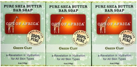 Pure Shea Butter Bar Soap, Green Clay, 3 Pack, 4 oz (120 g) Each by Out of Africa, 洗澡，美容，肥皂 HK 香港