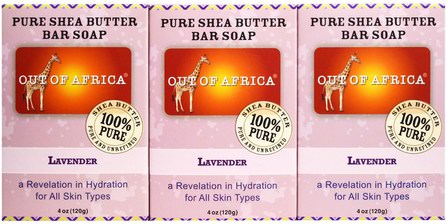 Pure Shea Butter Bar Soap, Lavender, 3 Pack, 4 oz (120 g) Each by Out of Africa, 洗澡，美容，肥皂 HK 香港