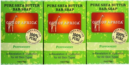 Pure Shea Butter Bar Soap, Peppermint, 3 Pack, 4 oz (120 g) Each by Out of Africa, 洗澡，美容，肥皂 HK 香港