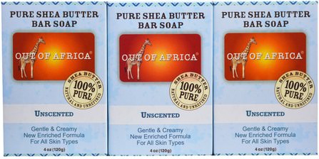 Pure Shea Butter Bar Soap, Unscented, 3 Pack, 4 oz (120 g) Each by Out of Africa, 洗澡，美容，肥皂 HK 香港