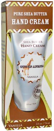 Pure Shea Butter, Hand Cream, Vanilla, 2.5 oz (74 ml) by Out of Africa, 洗澡，美容，護手霜，乳木果油 HK 香港