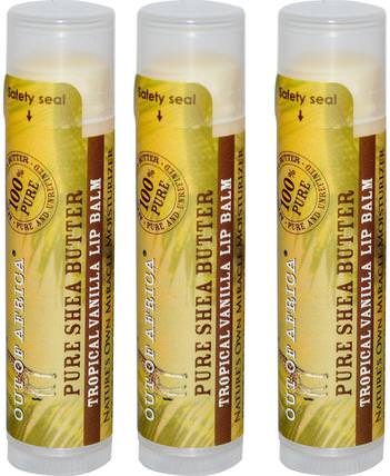 Pure Shea Butter Lip Balm, Tropical Vanilla, 3 Pack, 0.15 oz (4 g) Each by Out of Africa, 洗澡，美容，唇部護理，潤唇膏，乳木果油 HK 香港