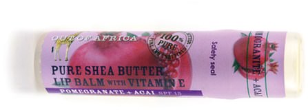 Pure Shea Butter Lip Balm with Vitamin E, Pomegranate + Acai, 0.25 oz (7 g) by Out of Africa, 洗澡，美容，唇部護理，潤唇膏，乳木果油 HK 香港