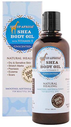 Shea Body Oil with Vitamin E, Unscented, 9 fl oz (266 ml) by Out of Africa, 沐浴，美容，乳木果油，皮膚，按摩油 HK 香港