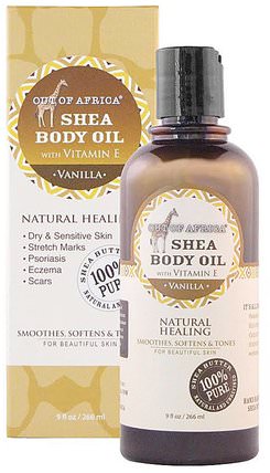 Shea Body Oil with Vitamin E, Vanilla, 9 fl oz (266 ml) by Out of Africa, 沐浴，美容，乳木果油，皮膚，按摩油 HK 香港