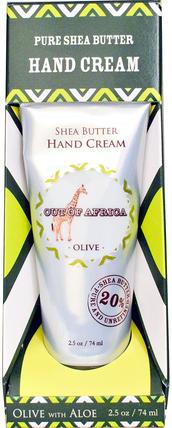 Shea Butter Hand Cream, Olive with Aloe, 2.5 oz (74 ml) by Out of Africa, 洗澡，美容，護手霜，乳木果油 HK 香港