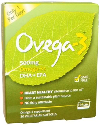 Omega-3s DHA + EPA, 500 mg, 30 Veggie Softgels by Ovega-3, 補充劑，efa歐米茄3 6 9（epa dha），歐米茄369粒/標籤 HK 香港