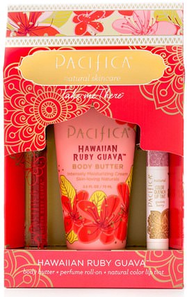 Take Me There Set, Hawaiian Ruby Guava, 3 Piece Kit by Pacifica, 沐浴，美容，口紅，光澤，襯墊，潤膚露 HK 香港