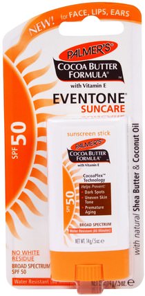 Cocoa Butter Formula, Eventone Suncare, Sunscreen Stick, SPF 50.5 oz (14 g) by Palmers, 洗澡，美容，防曬霜 HK 香港